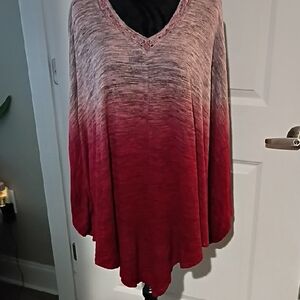 Emerald Red and Gray Ombre Poncho